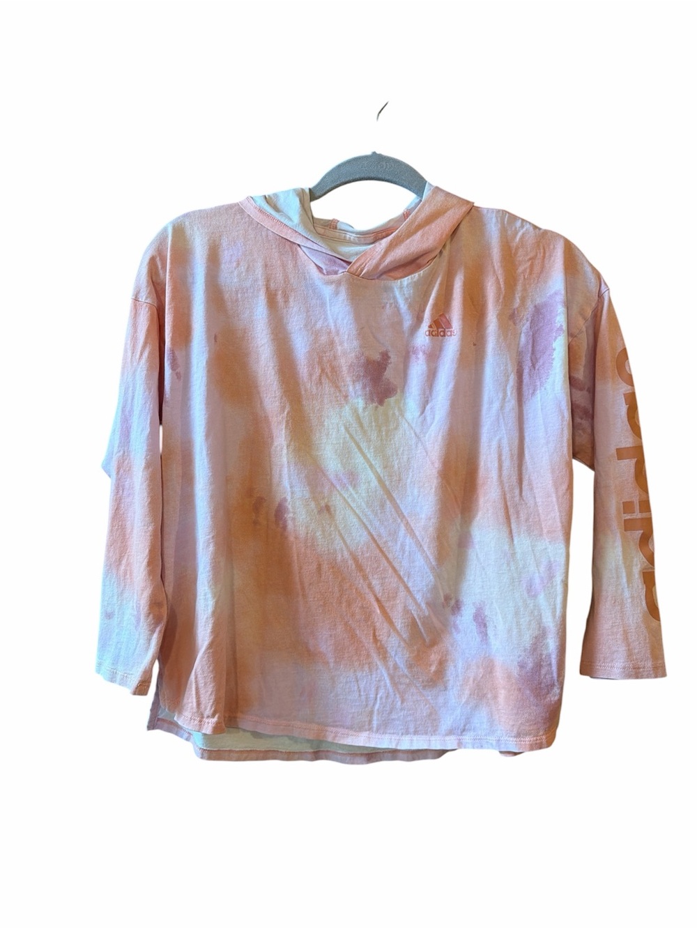 adidas Kids Pastel Tie-Dye Hooded Long Sleeve Shirt - Pink Peach purple large